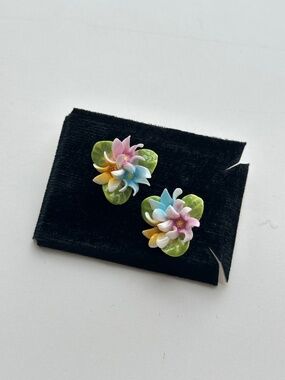 Vintage Bone China Bouquet Porcelain Earrings with Box